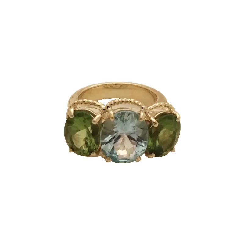 women’s engagement rings with diamonds for wedding bands-Ring- Blue Topaz And Peridot in 18k Gold