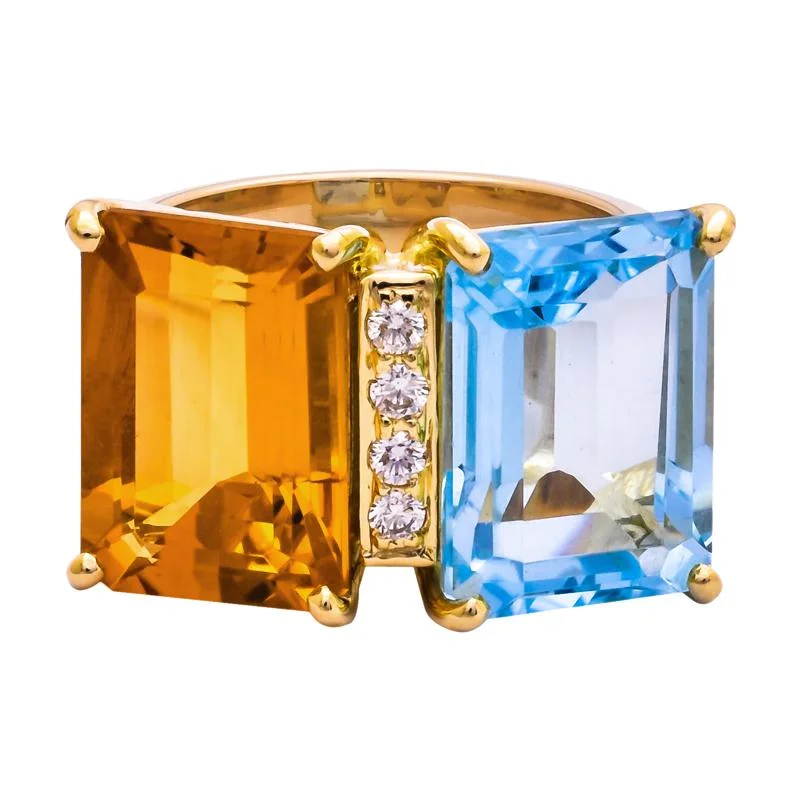 vintage rings with diamonds for women with sapphires-Ring- Blue Topaz, Citrine and Diamond  (2202D)