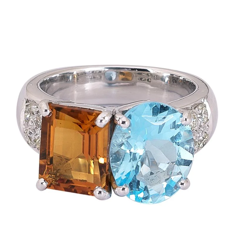 women’s custom engagement rings with diamonds and sapphires-Ring- Blue Topaz, Citrine and Diamond  (272KS)