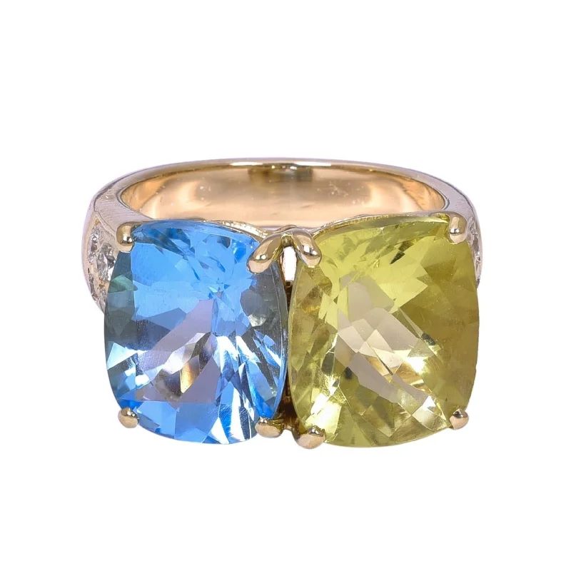 custom-made engagement rings for men with rubies for engagement-Ring- Blue Topaz, Lemon Quartz and Diamond  (2202J)