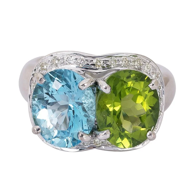 women’s wedding bands with sapphires and emeralds for engagement-Ring- Blue Topaz, Peridot and Diamond  (255RS)