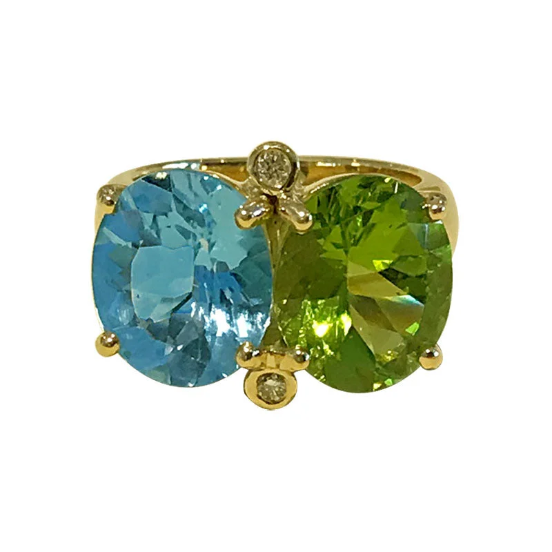 custom-made engagement rings with sapphires for women-Ring- Blue Topaz, Peridot and Diamond