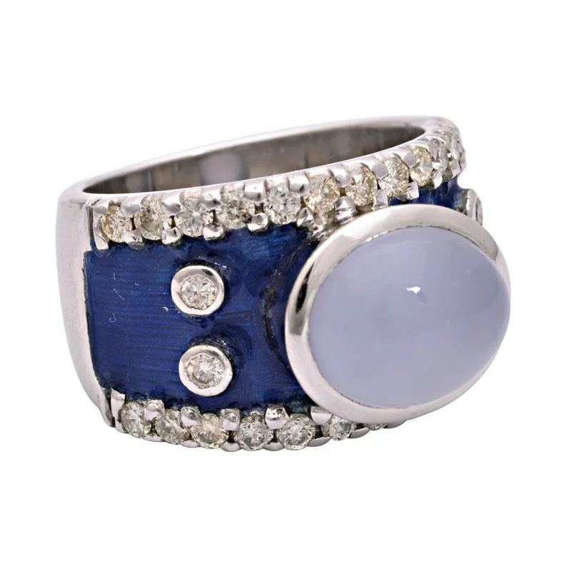 vintage rings with sapphires for men’s engagement-Ring-Chalcedony and Diamond (Enamel)  (156JS)