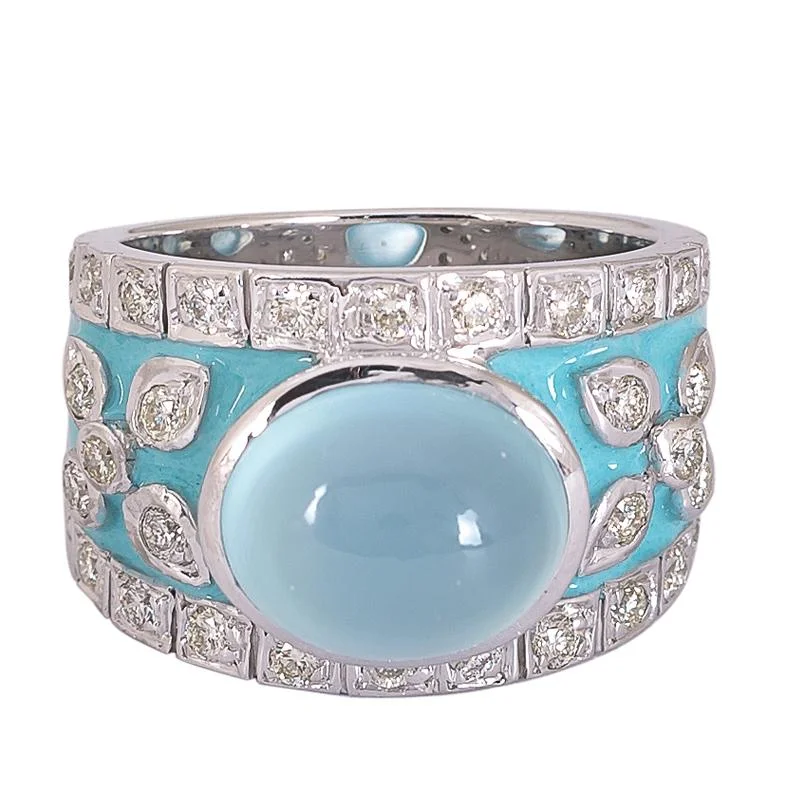 women’s engagement rings with diamonds for wedding bands-Ring- Chalcedony and Diamond (Enamel)  (272OS)