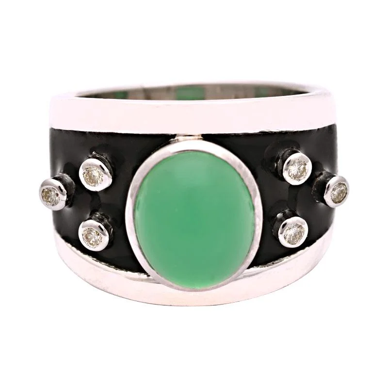 custom wedding bands for men with sapphires for engagement-Ring-Chrysoprase and Diamond (Enamel)  (156LS)