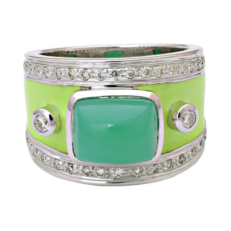 women’s engagement rings with sapphires and diamonds for men-Ring-Chrysoprase and Diamond (Enamel)  (222KS)