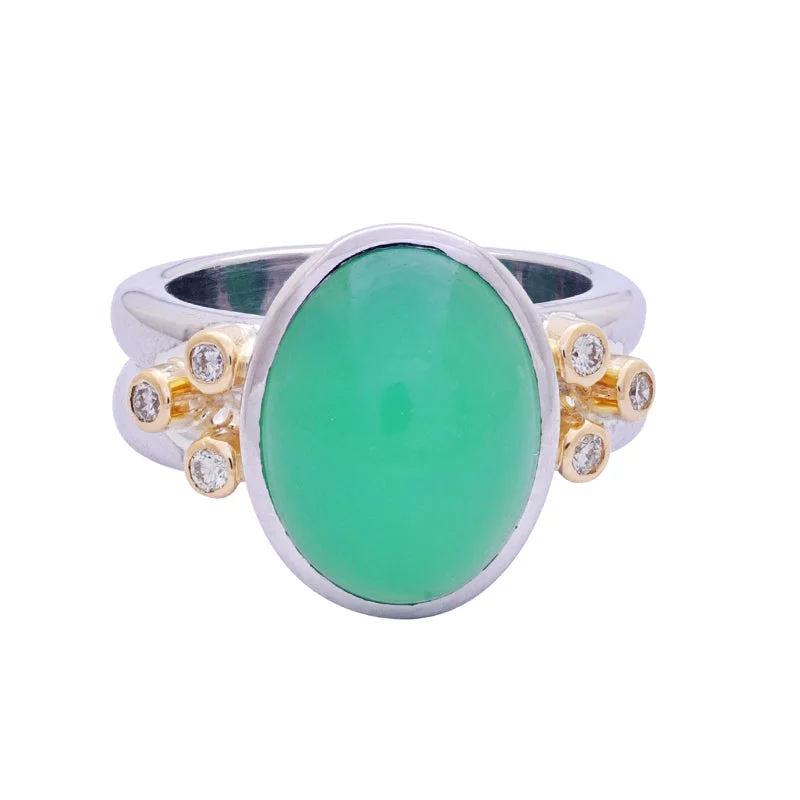 vintage rings with sapphires for men’s engagement-Ring- Chrysoprase and Diamond in Silver and 18K Gold