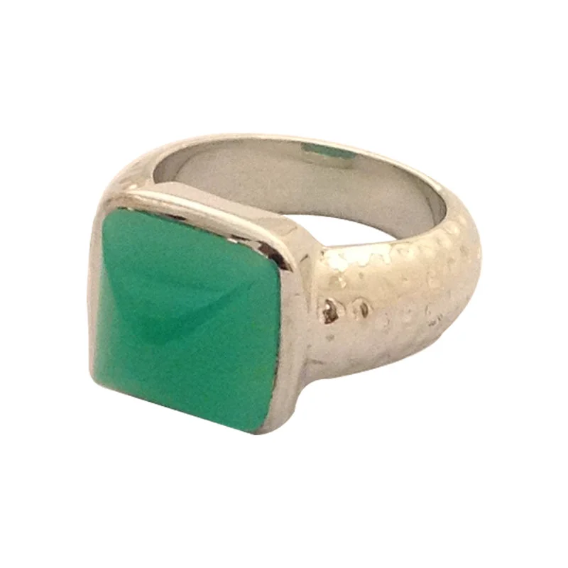 custom wedding bands with sapphires for men with diamonds-RING- CHRYSOPRASE IN SILVER