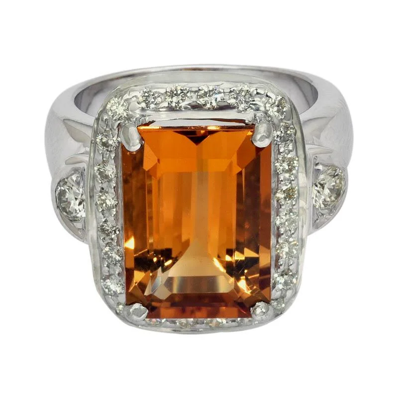 vintage platinum wedding rings with diamonds for engagement-Ring- Citrine and Diamond  (244IS)