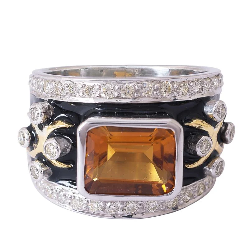 platinum rings with diamonds for engagement rings for women-Ring- Citrine and Diamond (Enamel)  (24LM)