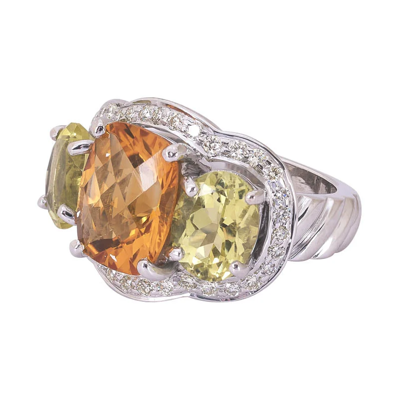 platinum engagement rings with diamonds for men’s engagement-Ring- Citrine, Lemon Quartz and Diamond