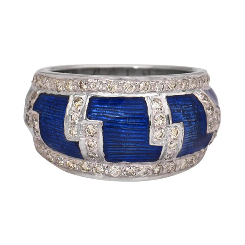 women’s rings with sapphires and diamonds for engagement rings-RING- DIAMOND (ENAMEL) IN SILVER