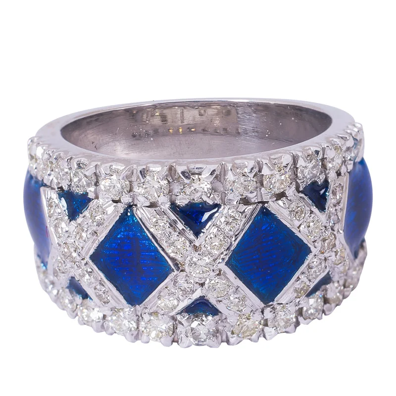 custom wedding bands for women with diamonds and sapphires-Ring- Diamond (Enamel) in Silver