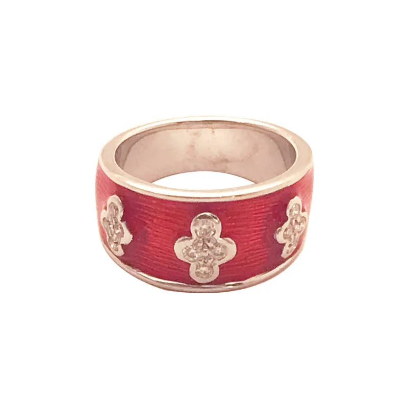 men’s wedding bands with diamonds and rubies for engagement-RING - DIAMOND (ENAMEL) IN STERLING SILVER