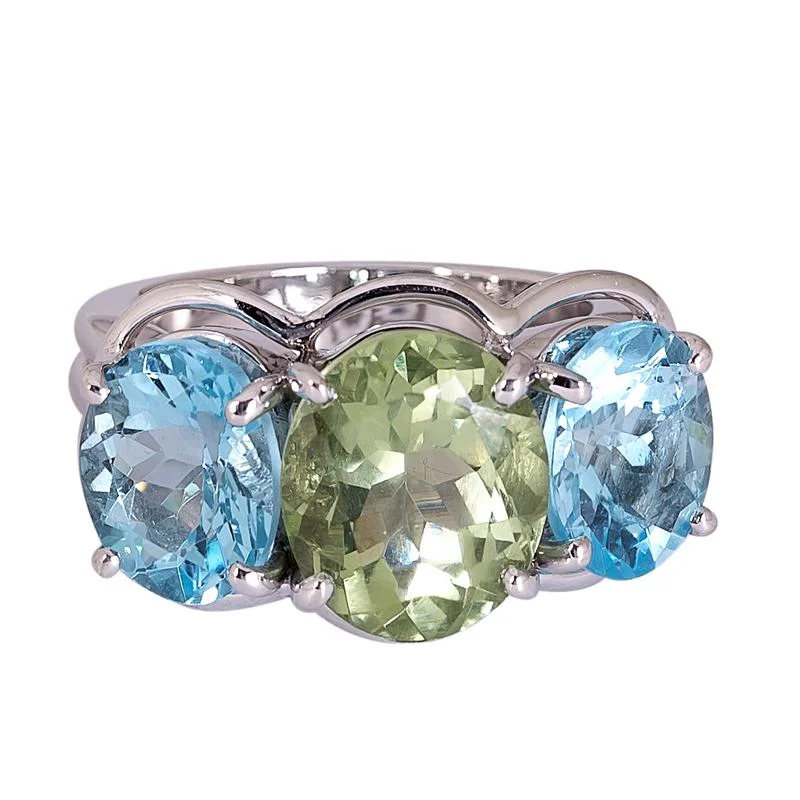 women’s engagement rings with diamonds and sapphires for wedding bands-Ring- Green Quartz and Blue Topaz  (272JS)