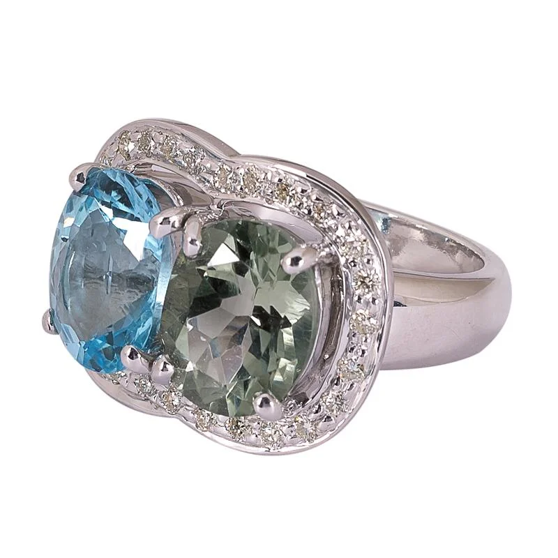 platinum wedding rings with sapphires and rubies for wedding-Ring- Green Quartz, Blue Topaz and Diamond  (272GS)