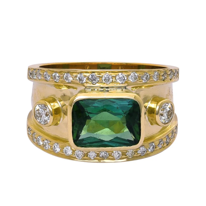 vintage platinum engagement rings with diamonds for men-Ring- Green Tourmaline and Diamond