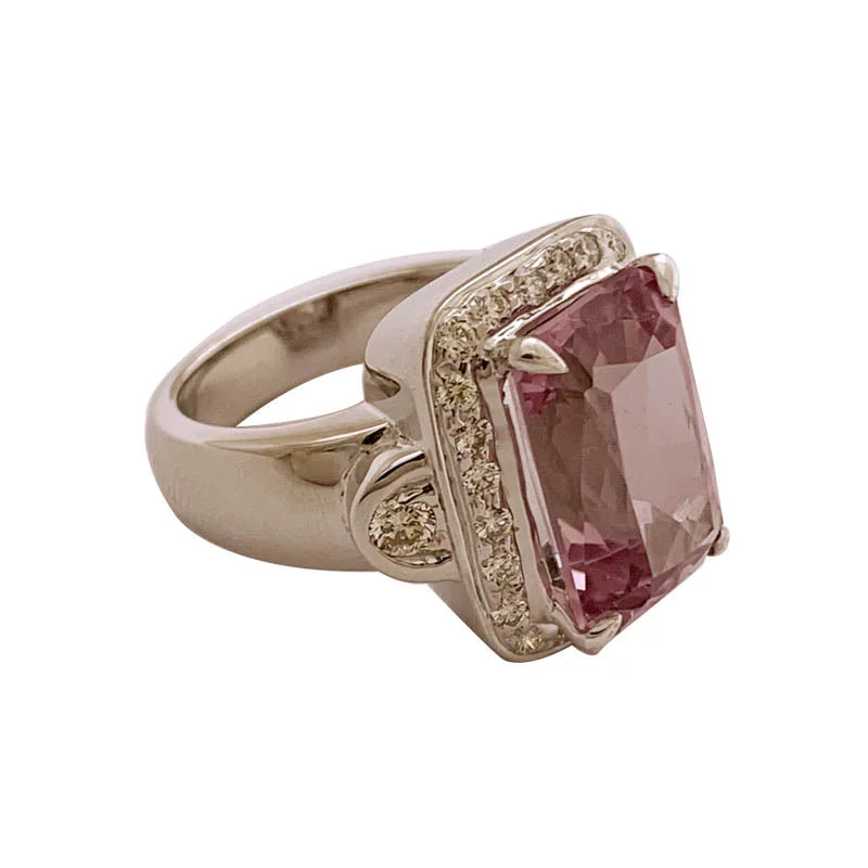 men’s rings with diamonds and sapphires for engagement bands-RING - KUNZITE AND DIAMOND IN SILVER