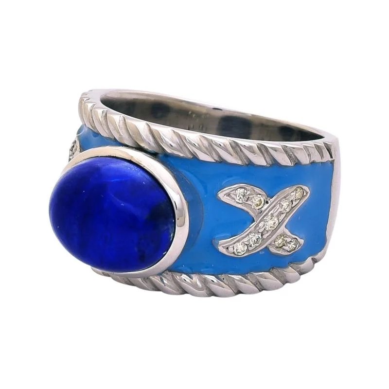 men’s wedding rings with diamonds and sapphires for wedding-Ring- Lapis Lazuli and Diamond (Enamel)  (255CS)