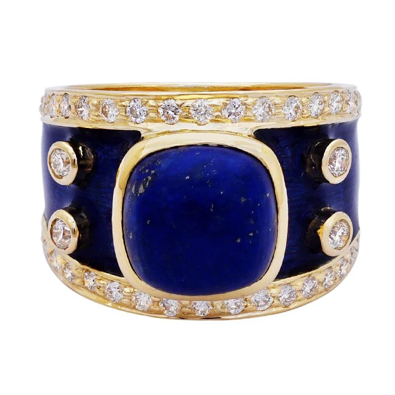 custom-made rings for men with sapphires for engagement-Ring- Lapis Lazuli and Diamond (Enamel)  (2199N)