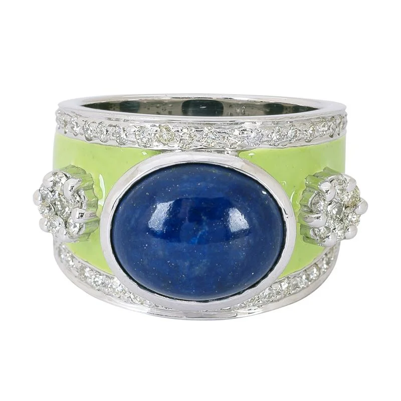 women’s wedding bands with sapphires for wedding bands-Ring- Lapis Lazuli and Diamond (Enamel)  (265AS)