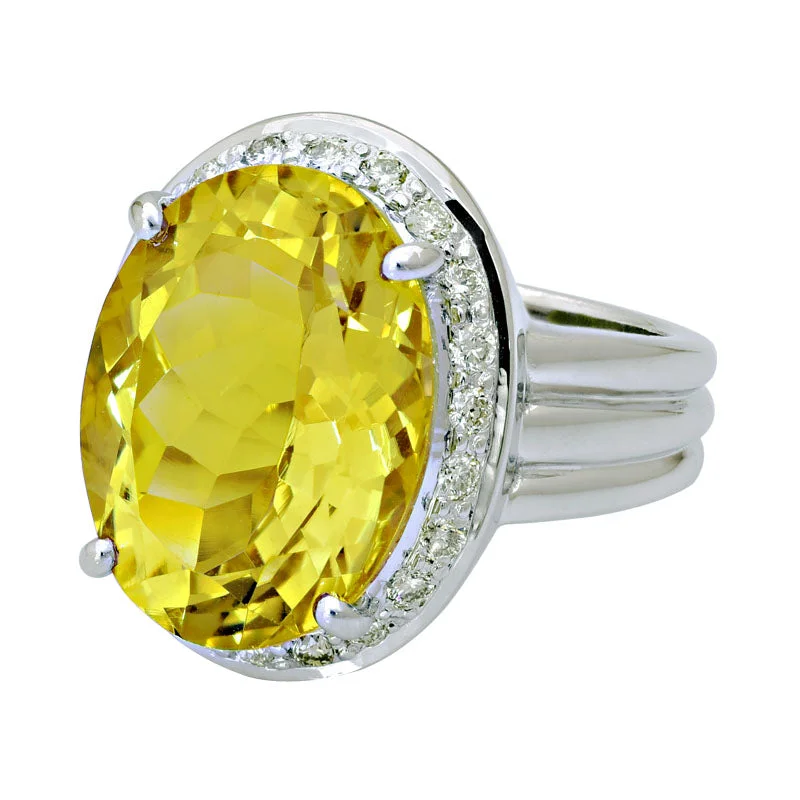 custom-made wedding rings with diamonds for women-Ring-Lemon Quartz and Diamond