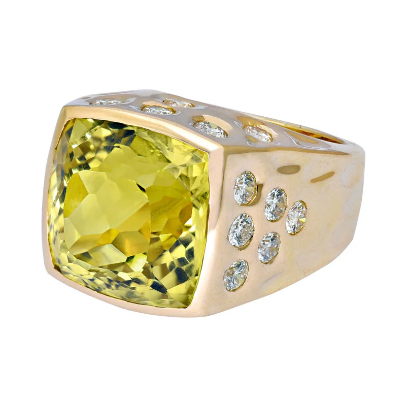 women’s engagement rings with diamonds for men’s wedding bands-Ring- Lemon Quartz and Diamond