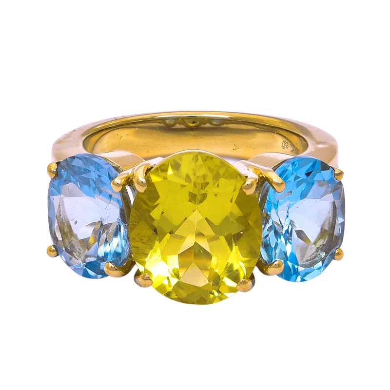 custom rings for men with diamonds and sapphires for engagement-Ring- Lemon Quartz, Blue Topaz and Diamond