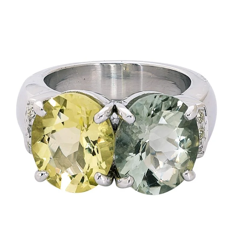 women’s engagement rings with sapphires and diamonds for engagement-Ring- Lemon Quartz, Green Quartz and Diamond  (265LS)