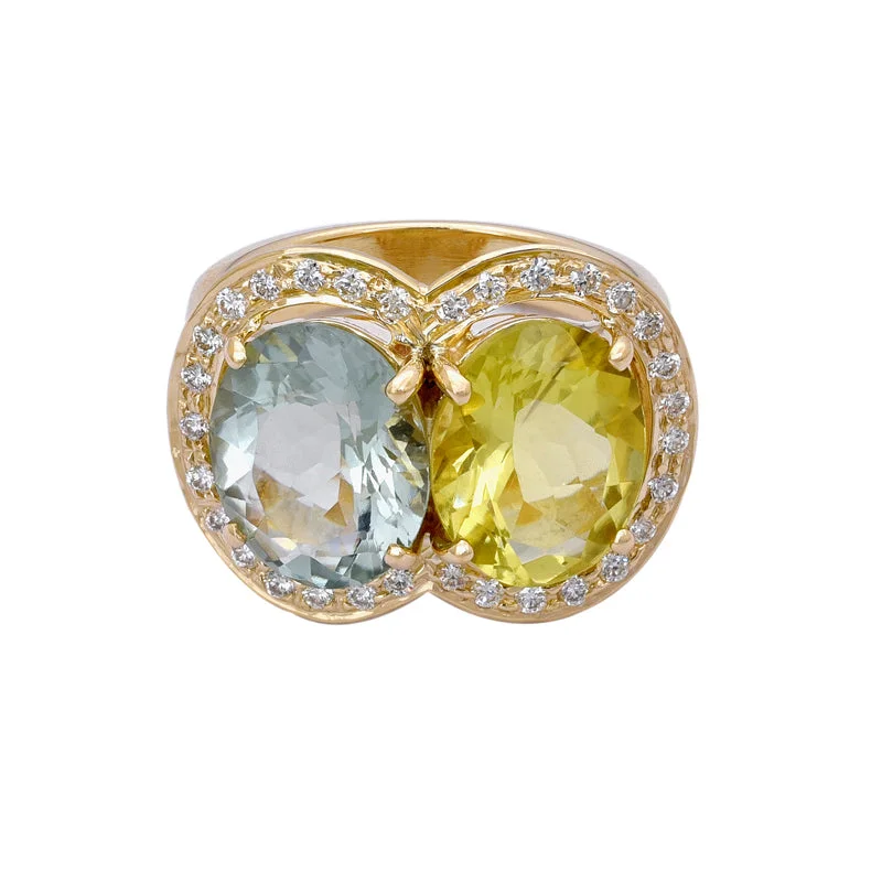 custom platinum engagement rings with diamonds and sapphires-Ring- Lemon Quartz, Green Quartz and Diamond