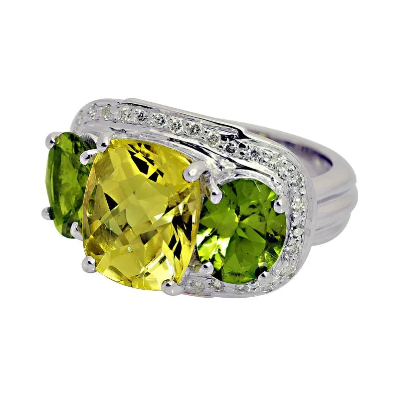 women’s engagement rings with sapphires and rubies for men’s wedding-Ring-Lemon Quartz, Peridot and Diamond  (206GS)