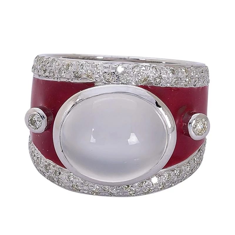 platinum engagement rings for women with sapphires and rubies-Ring- Moonstone and Diamond (Enamel)  (265RS)