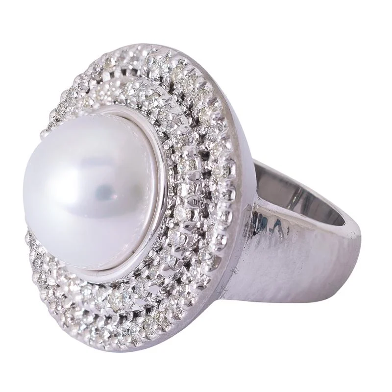 men’s rings with diamonds and rubies for wedding bands-Ring- Pearl and Diamond  (272MS)