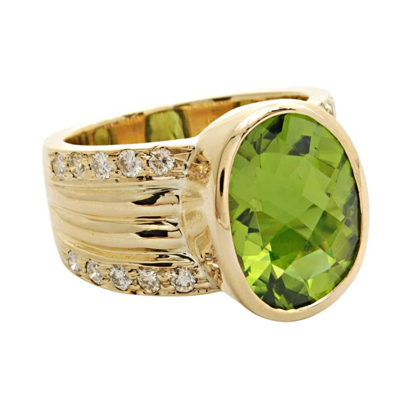 custom-made engagement rings for women with sapphires and rubies-Ring-Peridot and Diamond  (1662H)