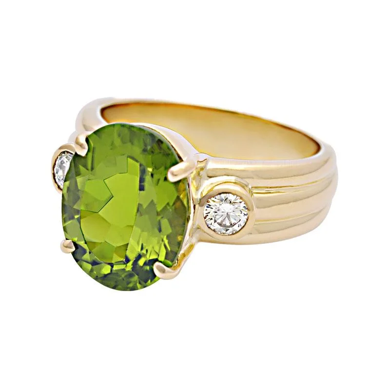 women’s custom wedding rings with sapphires for engagement-Ring-Peridot and Diamond  (2115J)