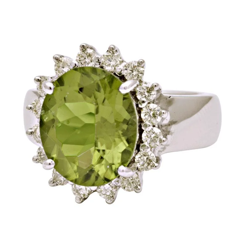 women’s platinum wedding rings with sapphires and rubies-Ring-Peridot and Diamond  (192CS)