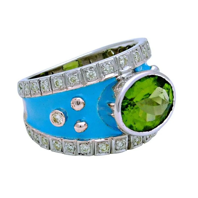 custom wedding bands with sapphires and rubies for engagement-Ring-Peridot and Diamond (Enamel)  (114PS)