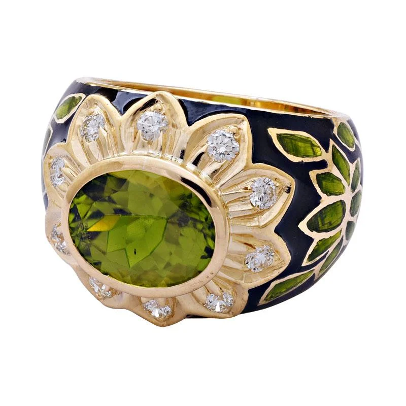 custom-made wedding rings with diamonds for women-Ring-Peridot and Diamond (Enamel)  (2140P)