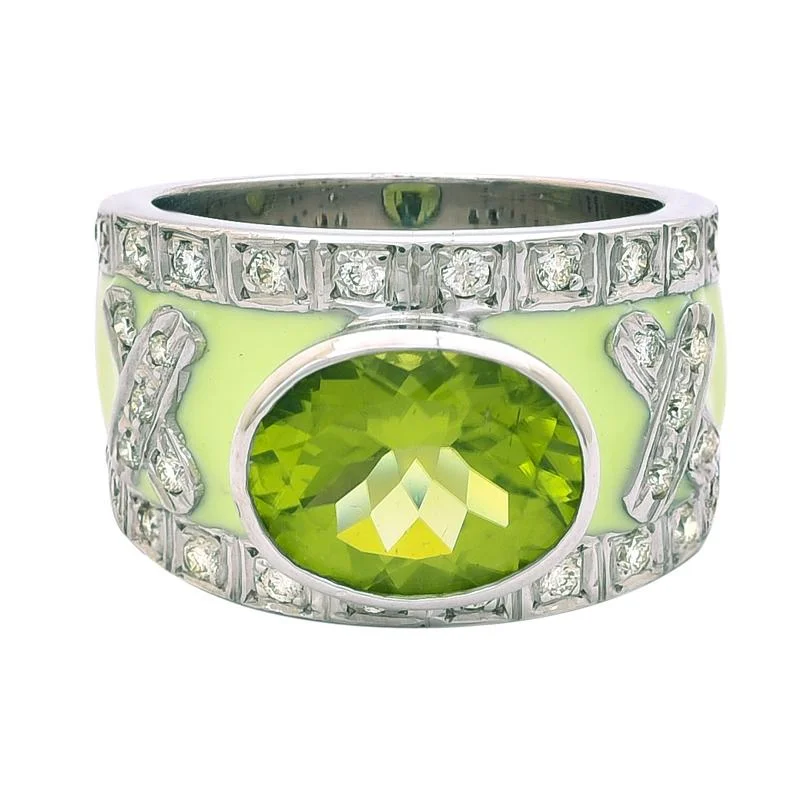 women’s rings with sapphires and rubies for wedding rings-Ring- Peridot and Diamond (Enamel)  (244QS)