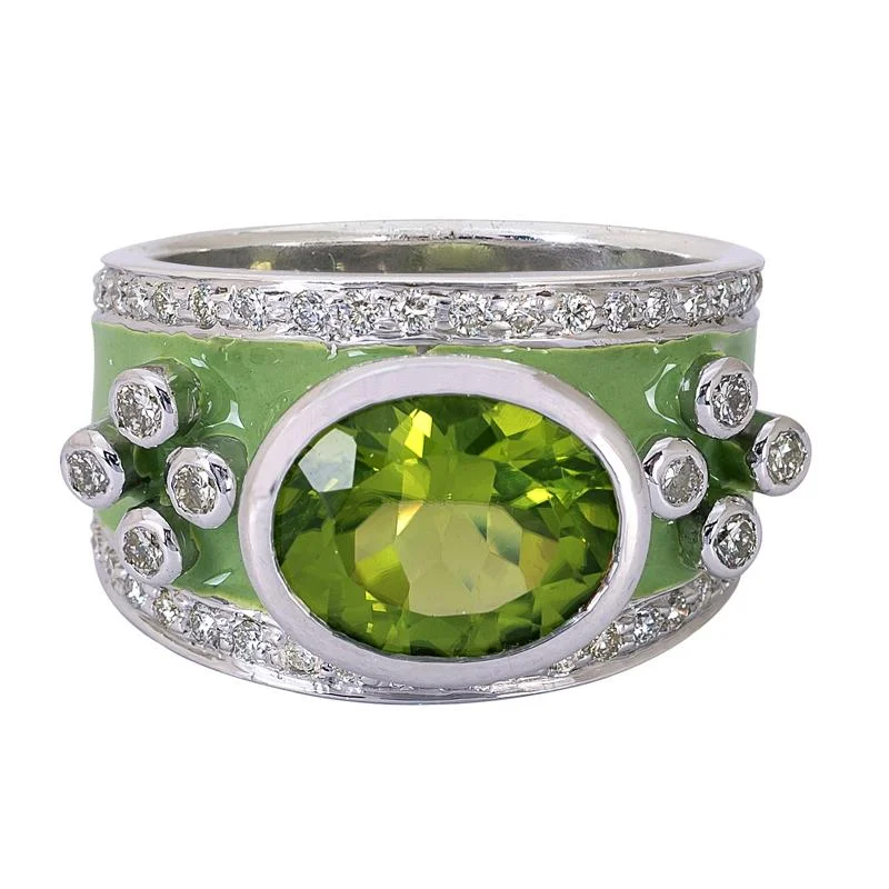 platinum engagement rings for men with sapphires and rubies-Ring- Peridot and Diamond (Enamel)  (265CS)