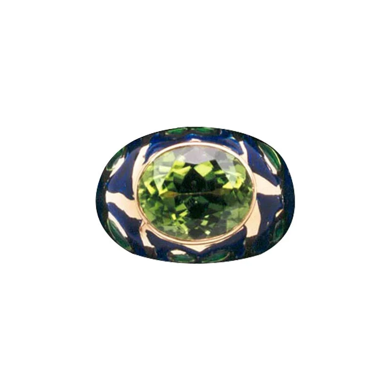 custom platinum rings for women with sapphires-Ring- Peridot (Enamel)  (530O)