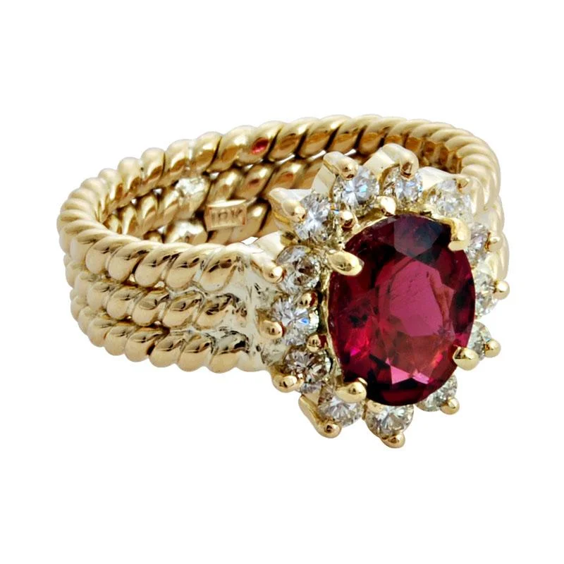 women’s rings with diamonds and rubies for wedding bands-Ring-Rubellite and Diamond  (1469H)