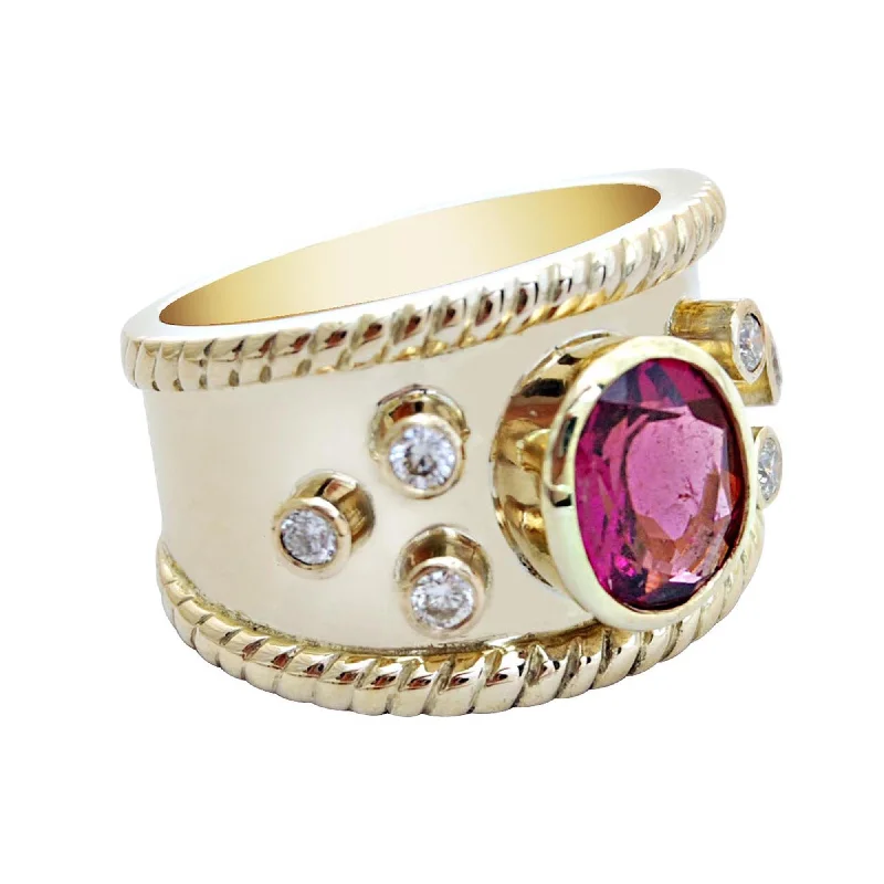 platinum rings with sapphires and rubies for engagement rings-Ring-Rubellite and Diamond  (1745N)