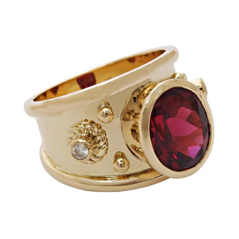 custom wedding rings with sapphires for men with diamonds-Ring-Rubellite and Diamond  (1790N)