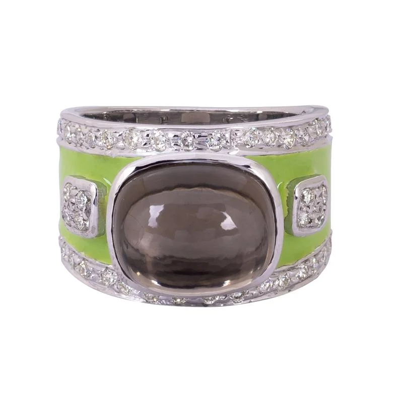 women’s vintage engagement rings with emeralds-Ring- Smokey Quartz and Diamond (Enamel)  (265BS)