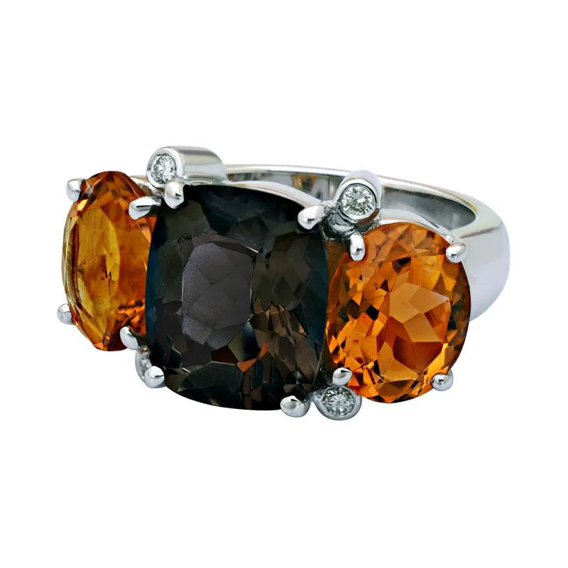 women’s engagement rings with sapphires and rubies for wedding engagement-Ring-Smokey Quartz, Citrine and Diamond  (211BS)