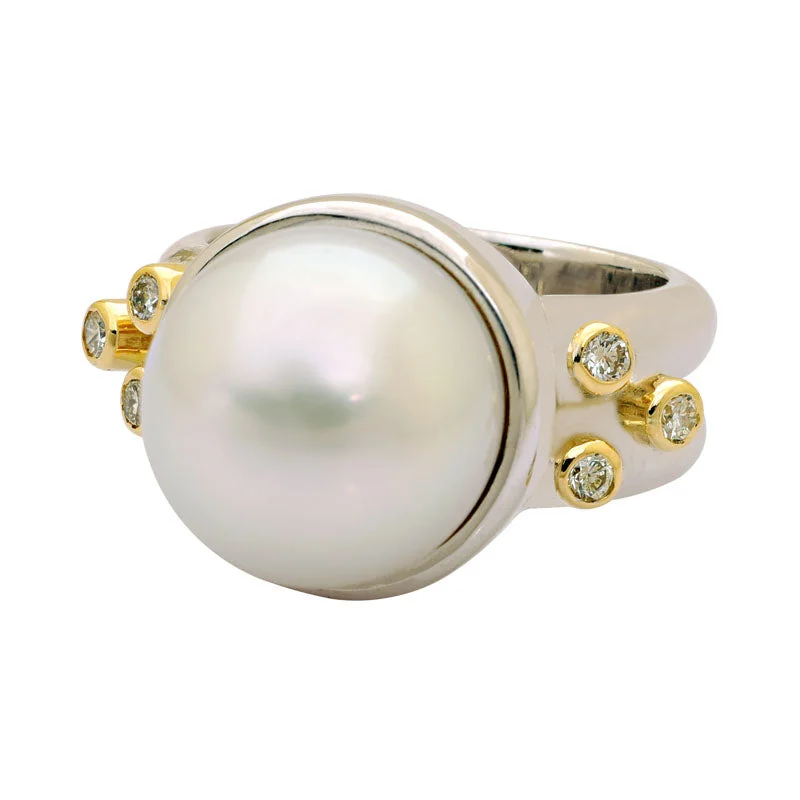 women’s rings with sapphires and rubies for wedding rings-Ring-South Sea Pearl and Diamond