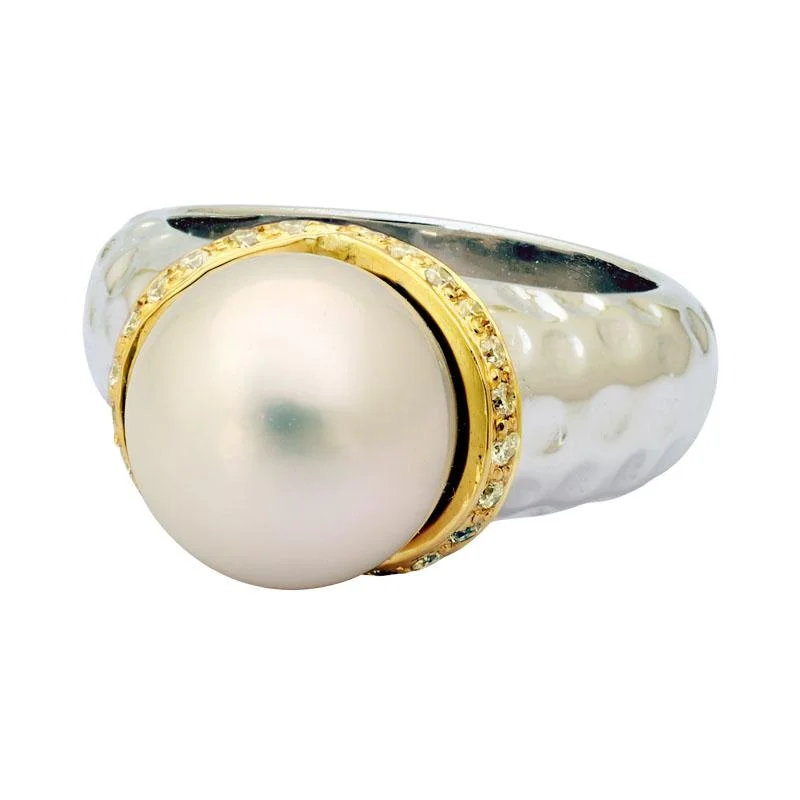 custom wedding bands with diamonds for women with sapphires-Ring-South Sea Pearl and Diamond  (1PM)