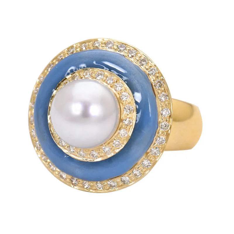 custom-made rings for women with sapphires and diamonds-Ring- South Sea Pearl and Diamond (Enamel)