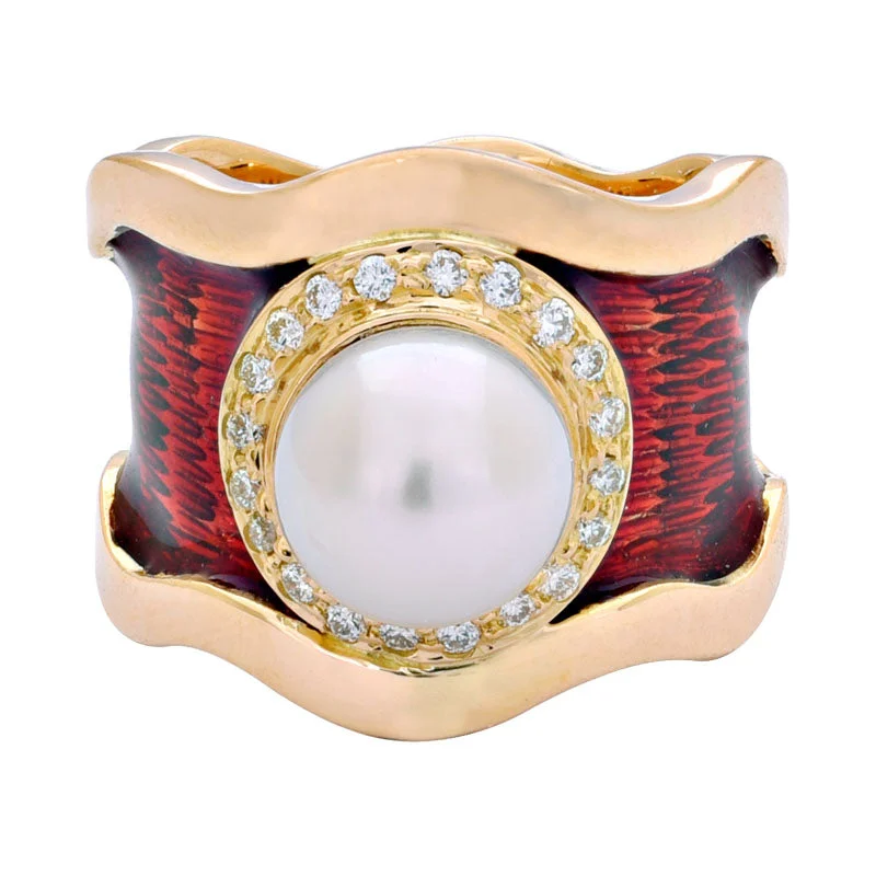 platinum wedding rings with sapphires and rubies for wedding-Ring- South Sea Pearl and Diamond (Enamel)